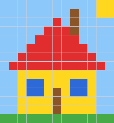 Coloriage magique de multiplication CE1 terminé : la maison